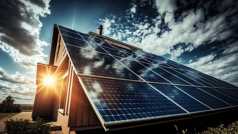 a house with solar panel on the top